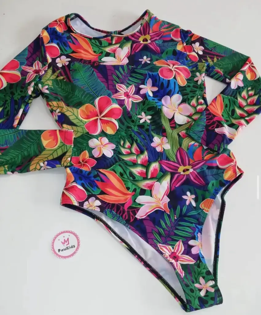 Traje de baño entero mangas largas floreado 