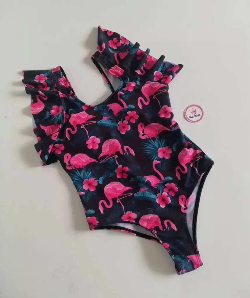 Traje de baño entero negro flamencos
