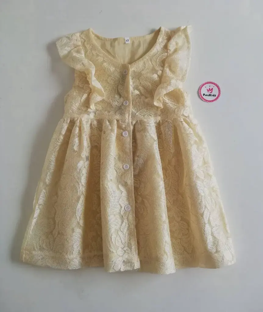 Vestido amarillo randas y botones