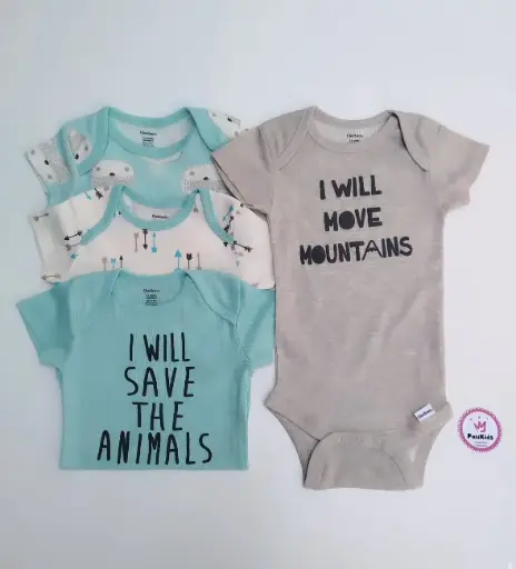 Set x4 bodysuits blanco/celeste i will move mountains