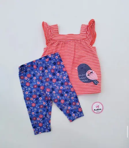Set x2 licra azul blusa roja pájaro