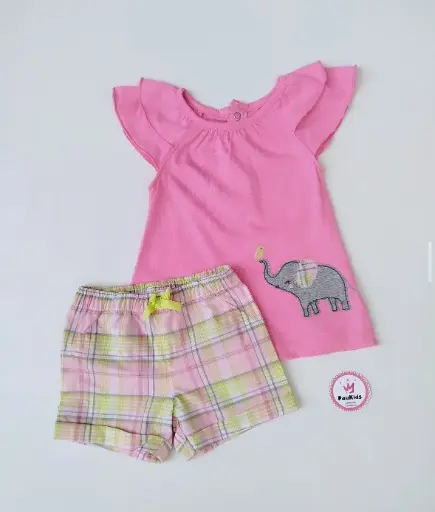 Set x2 blusa rosa elefante short cuadros