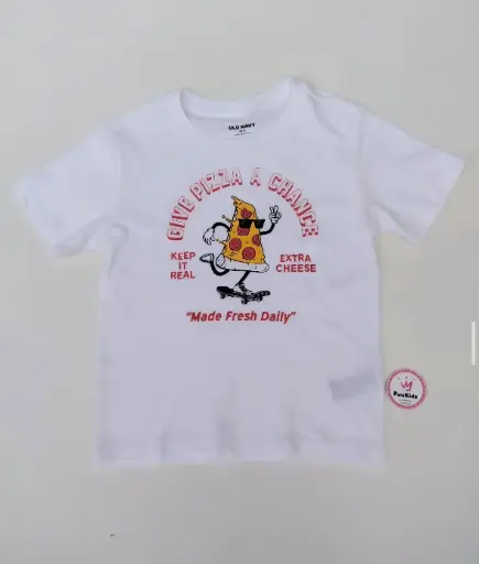 Camiseta blanca give pizza a chance