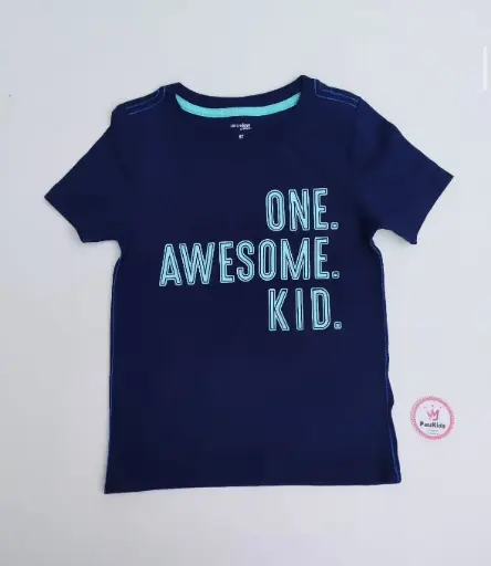 Camiseta azul letras one awesome kid