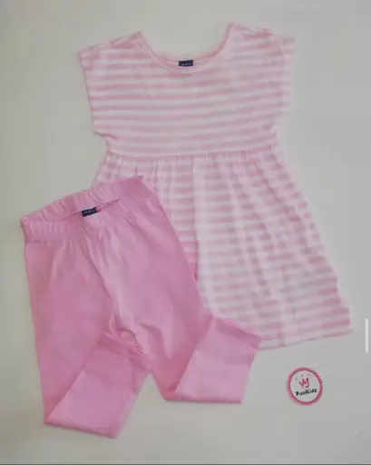 Set x2 vestido rosa rayas y pantalón