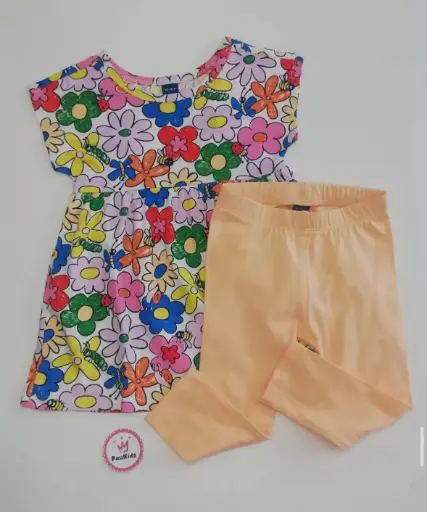 Set x2 vestido flores pantalón amarillo
