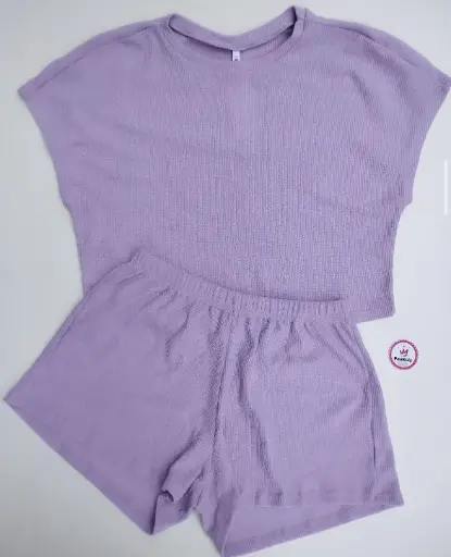 Set x2 mujer short y blusa lila