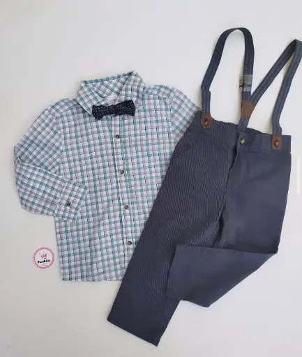 Set x2 camisa cuadros y pantalón con tirantes