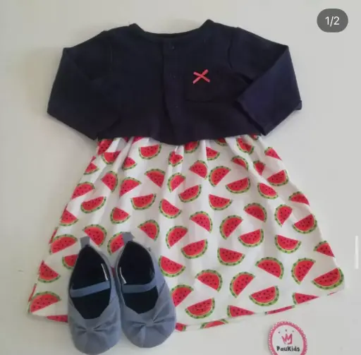 Set x3 vestido sandías, bolero y zapatitos