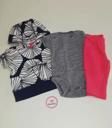 Set x3 bodie short rosa y buzo sin mangas