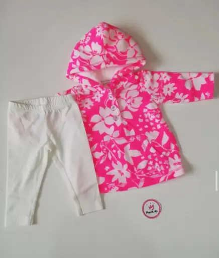 Set x2 buzo fucsia flores y licra blanca