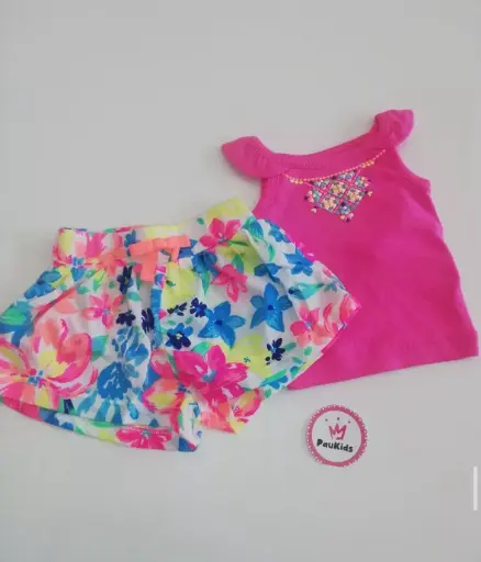 Set x2 blusa fucsia y short flores