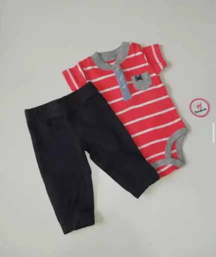 Set x2 bodie roja rayas y pantalón