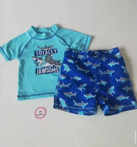 Set x2 traje de baño celeste azul tiburones