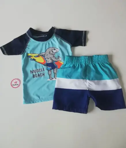 Set x2 traje de baño tiburón tabla celeste azul 