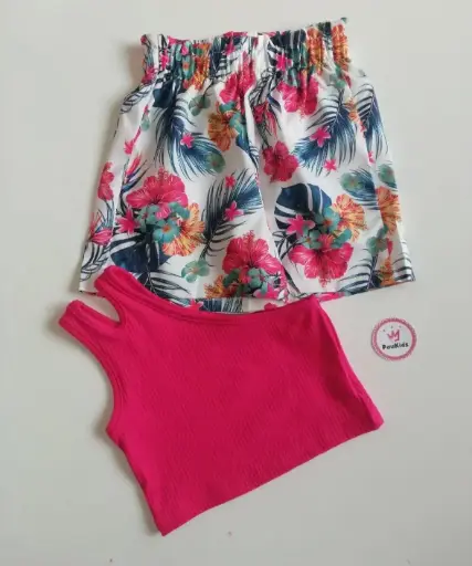 Set x2 blusa fucsia short flores