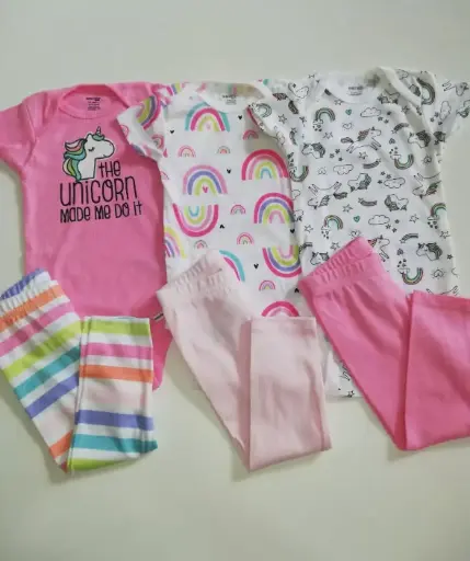 Set x6 bodysuits con licras rosa unicornio arcoiris