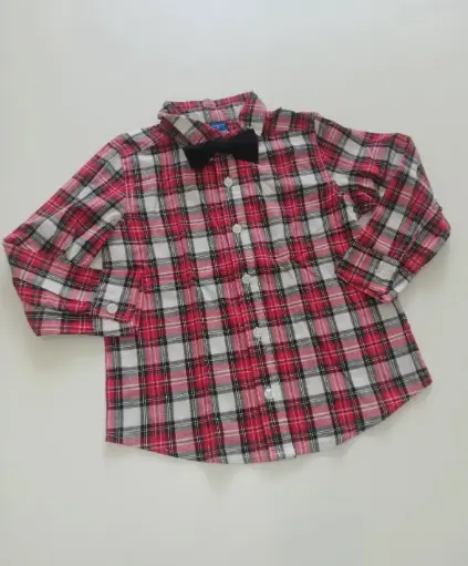 Camisa mangas largas cuadros roja con lazo