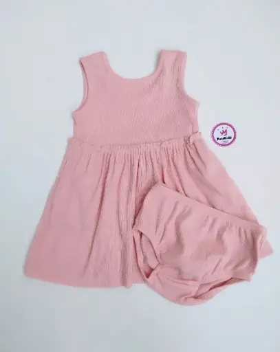 Set x2 vestido rosado tela líneas