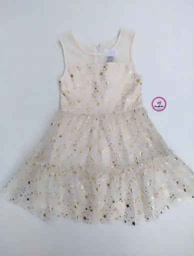 Vestido elegante beige tul estrellas doradas
